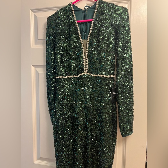Soieblu Alexa Green sequin long sleeved midi dress size medium - Picture 2 of 6